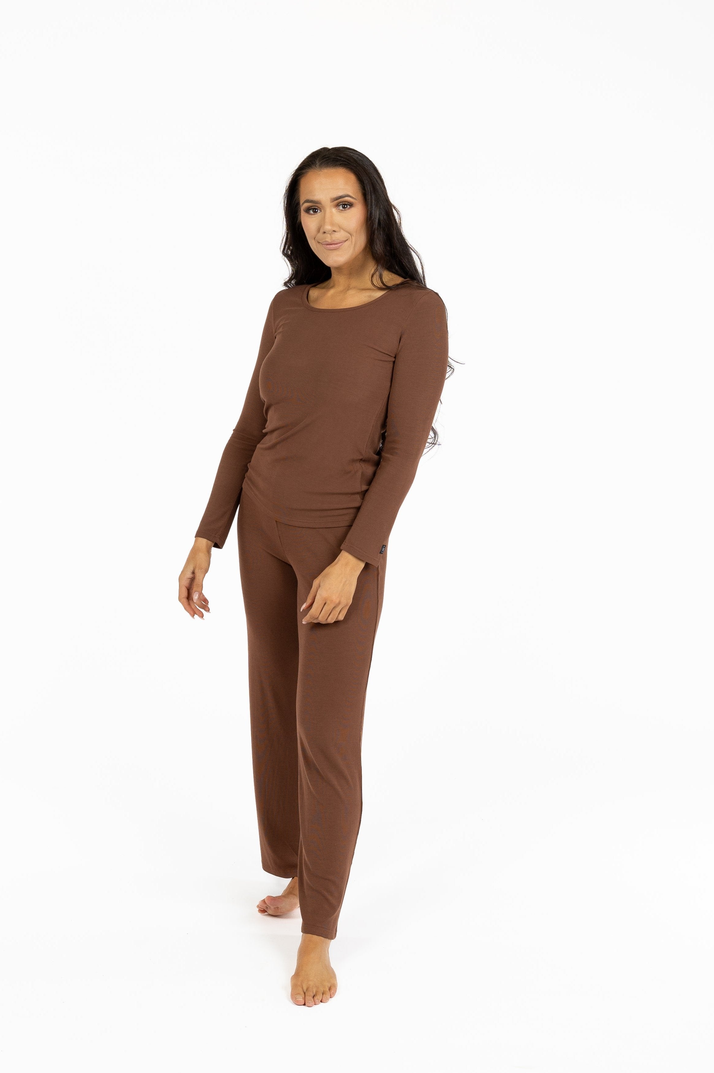 Vilma Home Ribbed náttfatasett - BRÚNT