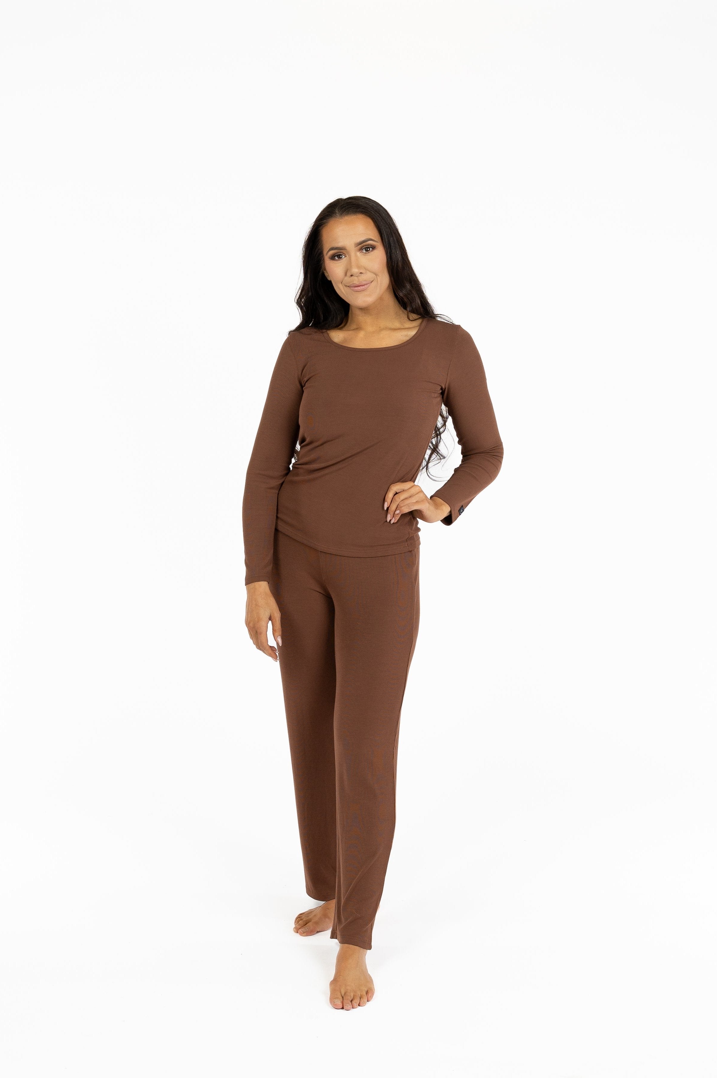Vilma Home Ribbed náttfatasett - BRÚNT