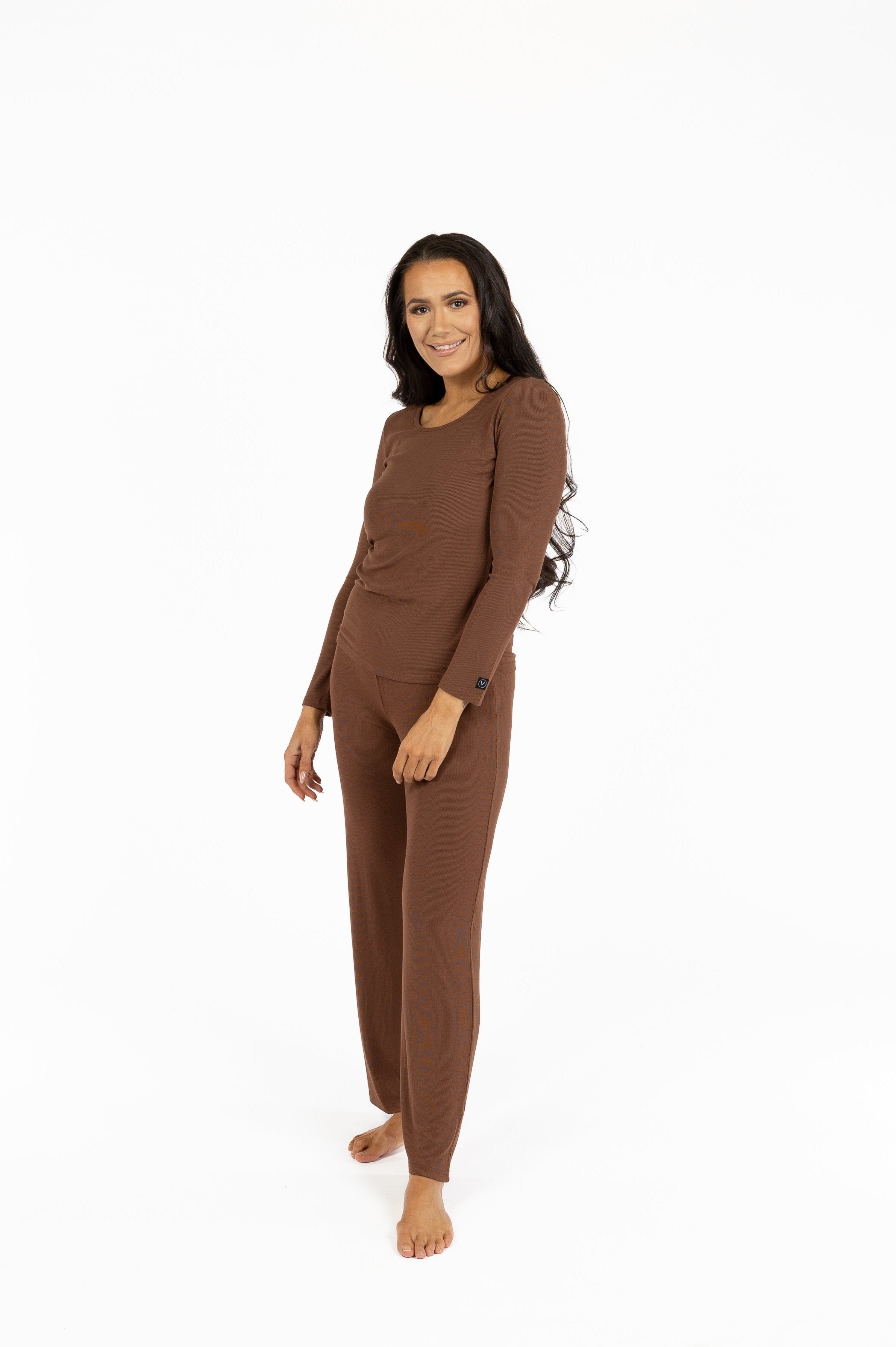 Vilma Home Ribbed náttfatasett - BRÚNT