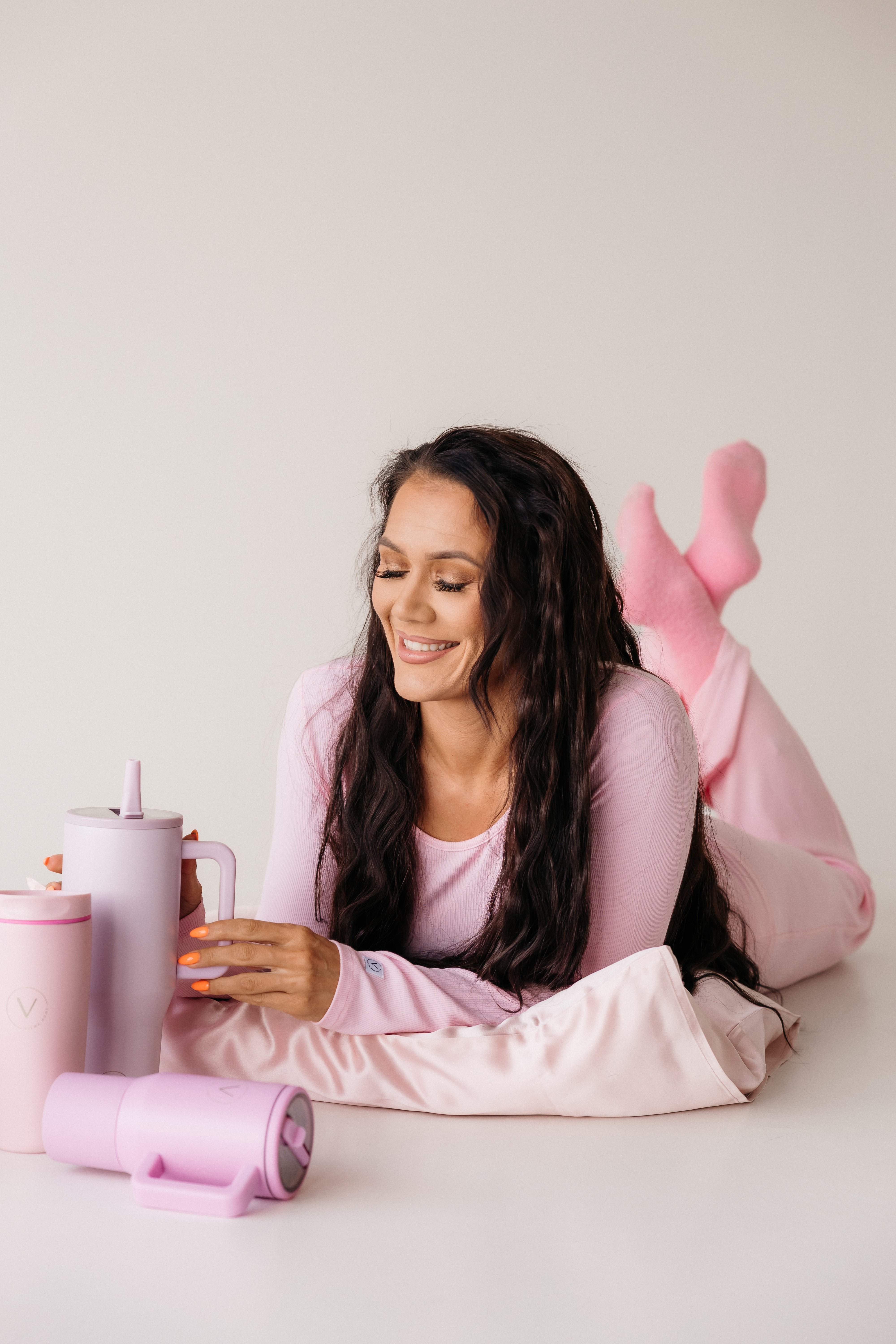 Vilma Home Ribbed náttfatasett - BLEIKT